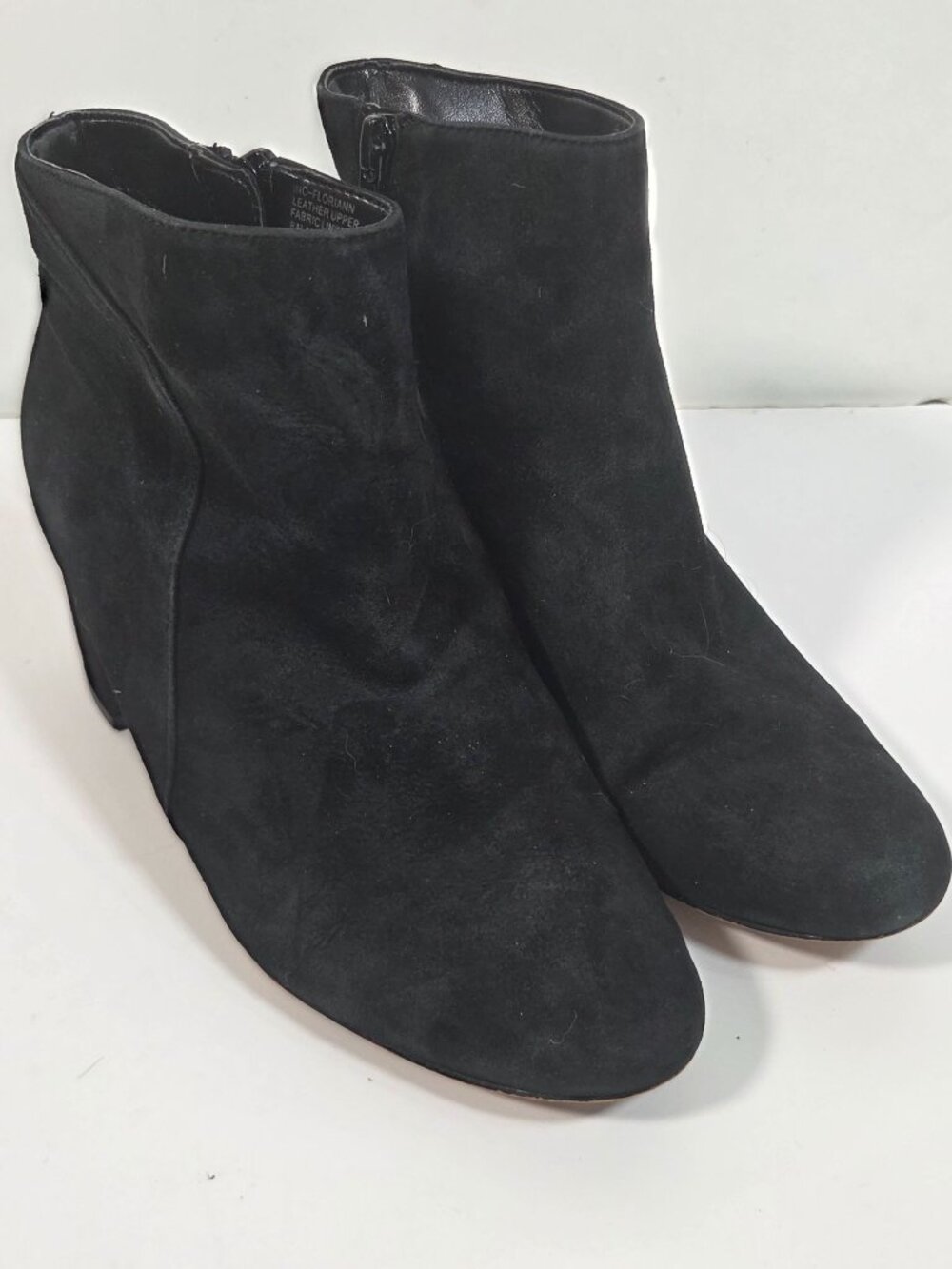 INC International Concepts Black Suede Ankle Boots Size 8M Block Heel Zip